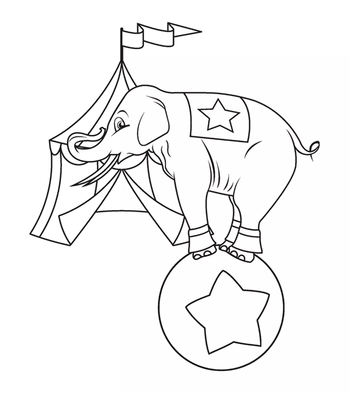 Black outline elephant coloring page