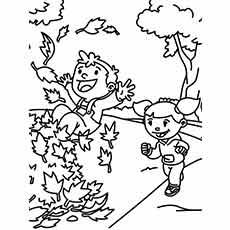 Kids enjoying fun Fall coloring page