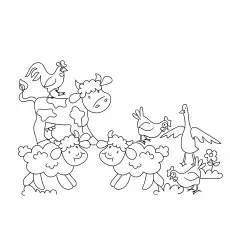 Birds and lambs farm coloring page
