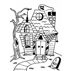 Halloween and haunted house coloring page