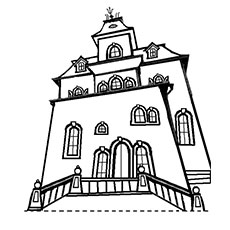 Haunted house drawing coloring page
