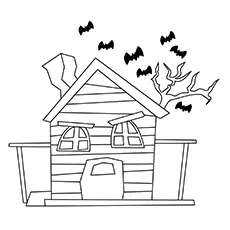 Small haunted house coloring page