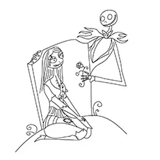 Jack & Sally courting, Nightmare Before Christmas coloring page