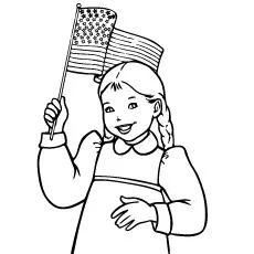 Girl Holding A Flag In Hand, 4th of July coloring page