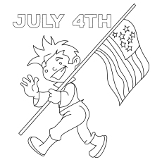 Kid Walking With The Flag On 4th July coloring page