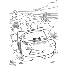Lightning McQueen in desert coloring page