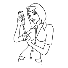 Nurse holding injection coloring page