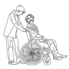Nurse and wheelchair patient coloring page