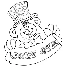 Patriotic Teddy Holding Banner, 4th of July coloring page