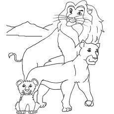 Royal family of lion coloring page