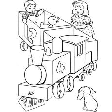 Babies and Toys On A Train Printable Coloring Pages