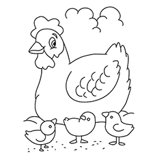 A baby bird and rooster coloring page