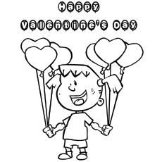 Coloring Page of a Girl Wishing Valentines Day with Balloon