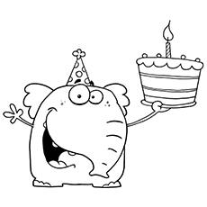 Elephant with birthday cake cartoon coloring page