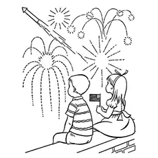 Boy And Girl Watching Fireworks, 4th of July coloring page