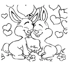 Bunnies showing love to each other, Valentines day coloring page