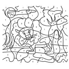 Color by number lion coloring page