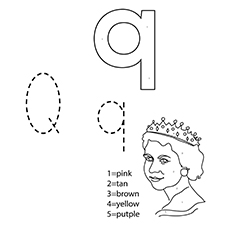 The Queen, letter Q coloring page