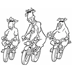 Animals on motorcycle coloring page
