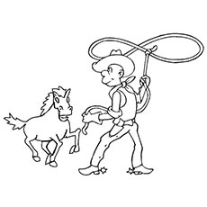 Cowboy with his horse coloring page