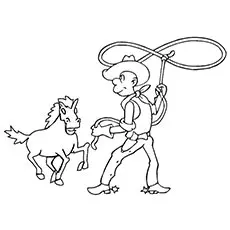 Cowboy with his horse coloring page_image