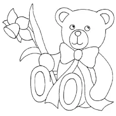 Cute Teddy Bear With A Flower coloring page_image