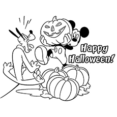 Disney characters wishes Happy Halloween coloring page