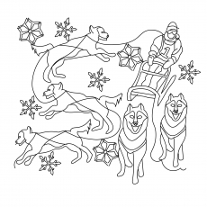 The dog sled in winter coloring page