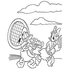 The Donald and Daisy playing tennis coloring page