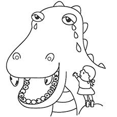 Sad dragon with a cavity, dragon coloring page