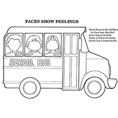 Drawing expressions school bus coloring page