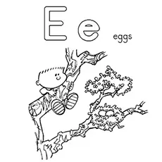 Egg nest, letter E coloring page