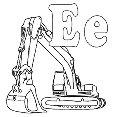 Excavator, letter E coloring page
