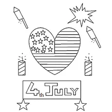 Fireworks And Heart-Shaped Flag, 4th of July coloring page