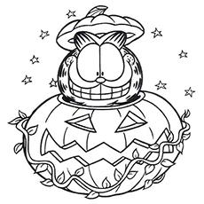 Garfield in Halloween pumpkin coloring page