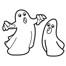 Ghost Scaring Kids on Halloween coloring page