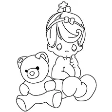 The girl with a teddy bear coloring page_image