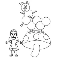 The Happy Bug and Girl Mushroom coloring page