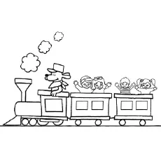 Happy siblings on train coloring page