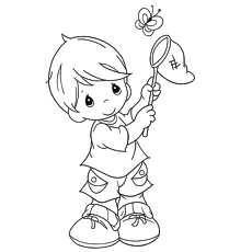 Coloring Page of Kid Catching A Butterfly to Print