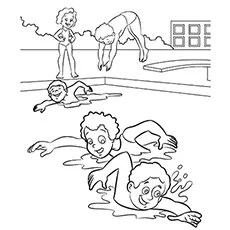 Kids swimming in pool coloring page_image