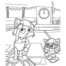 Kittens preparing for swimming coloring page