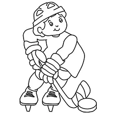 Little boy playing hockey coloring page