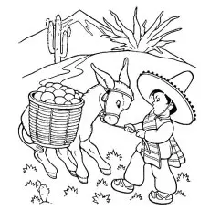 Little boy pulling a donkey coloring page