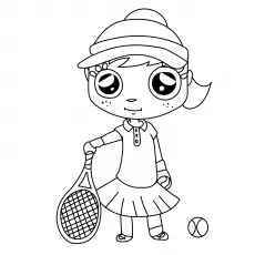 A girl with tennis racket coloring page