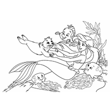 The Mermaid with the fishes coloring page