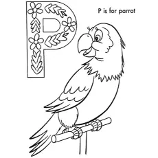 Parrot, letter P coloring page