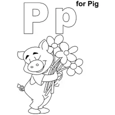 Pig, letter P coloring page