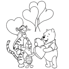 Pooh and friends Valentines day coloring page