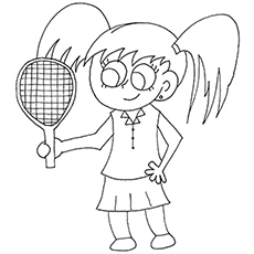 The pretty girl playing tennis coloring page
